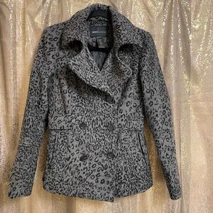 Moda International Victorias Secret Y2K Leopard Print Gray Black Peacoat Jacket